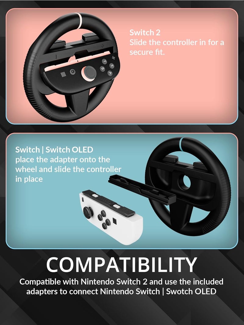 Orzly Steering Wheels – Compatible with Switch 2 (2025 Console) – Twin Pack Racing Wheel Accessories for Joy-Con Controllers and MarioKart Racing Games (2 Black Wheels) Gift Boxed - Image 5